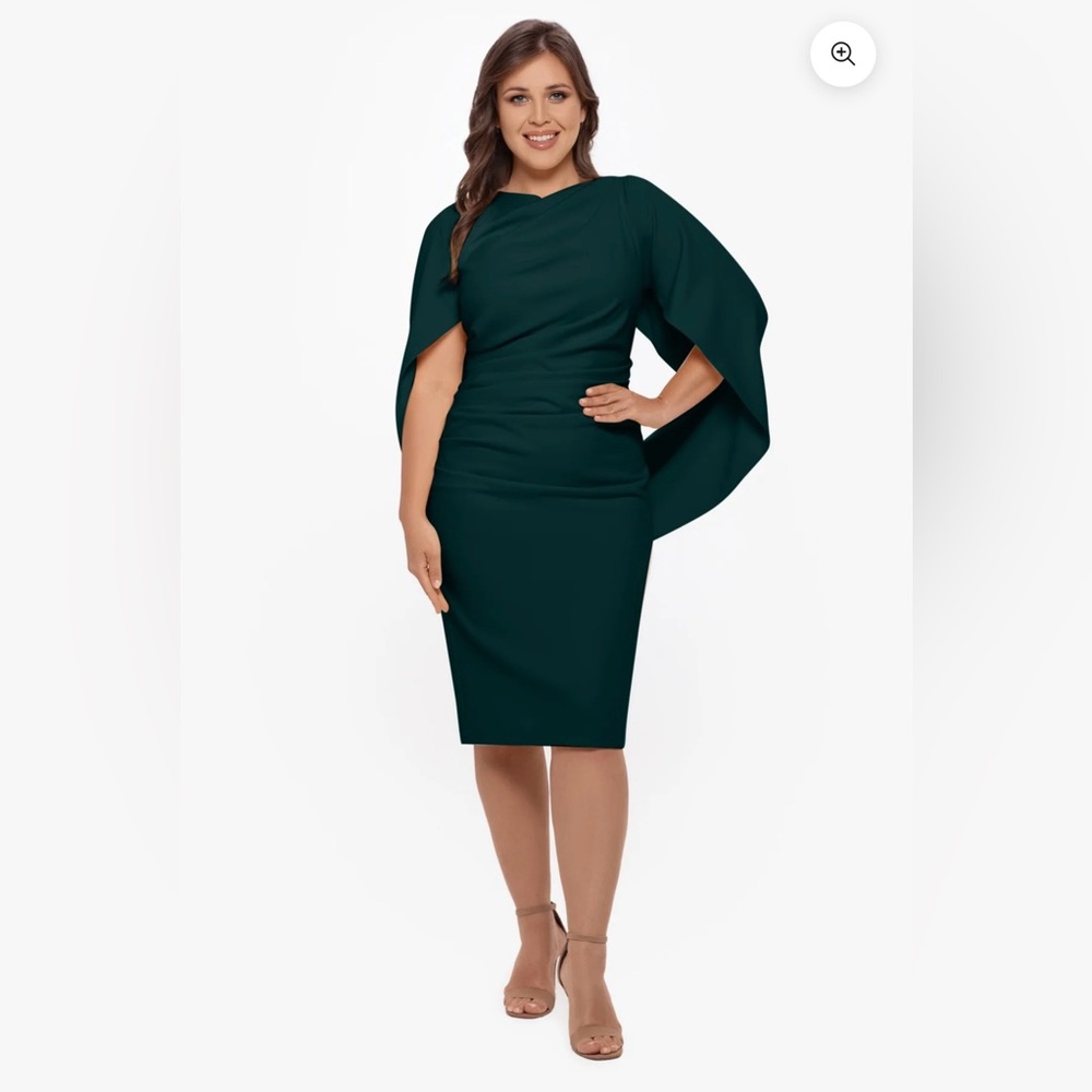 Betsy and Adam Green Crepe/Scuba Cape Dress